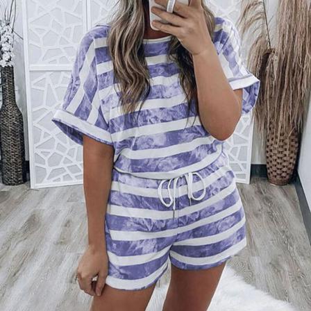 Kvinnor Tie Dye Print Tvådelad Outfit Kortärmad 2st Kostym