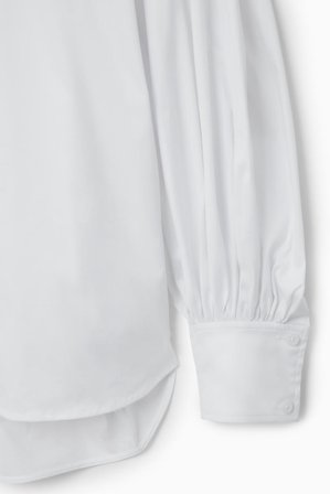 COS Women's Camicetta Arricciata Con Collo Alla Coreana in Bianco