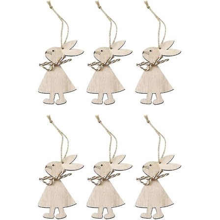 Et sett med 6 påskehareformede trepynt til påske - Pynt til påsketre - Hjem, hage, påskefestpynt