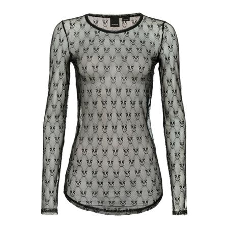 Pinko Berlin 3 t-shirt lace indemniate jacquard c/logo Sort, Dame Bluser