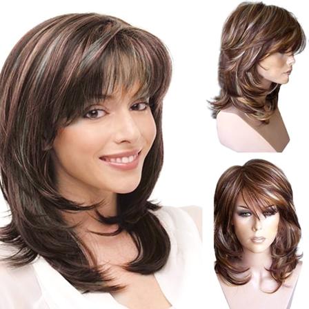 tjejer blandad färg Silver brun kort medium hår peruk Cosplay - Perfet
