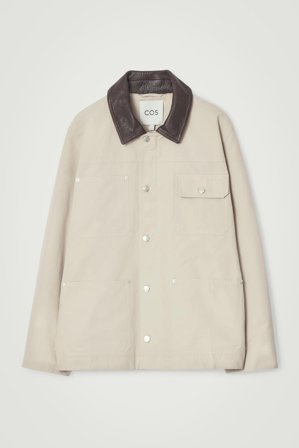 COS Men's Leather-Collar Field Jacket in Beige