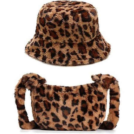 Dame Leopardtrykk Clutch Håndveske Plysj Faux Fur Tote Bag Myk Varm Skulderveske Crossbody Veske (1-b/acoffee W/hat)