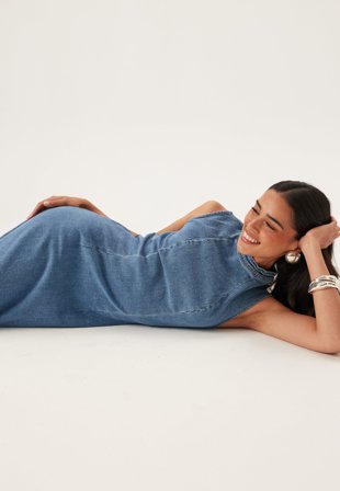 VILA-Vinona S/L Midi Denim Dress-XS