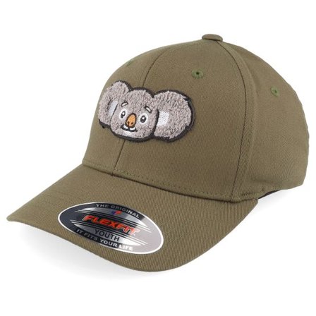 Kiddo Cap - Grön flexfit Keps - Kids Cute Koala Chenille Olive Flexfit @ Hatstore