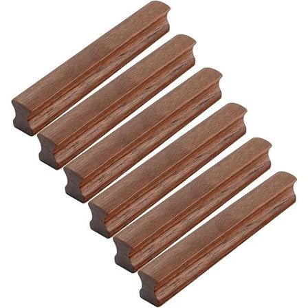 6-pakning Svarte Valnøttre Skaphåndtak - Skuffe- og Dørhåndtak med Skruer 128mm