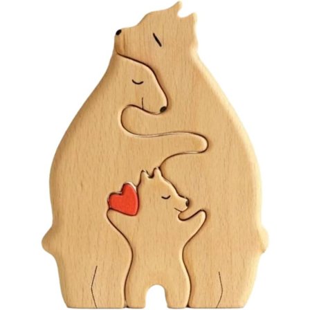 Kreativ skrivebordsbjørnefamilie ornament dyretema morsdagsgave til mor træbjørnefamilie puslespilstatue