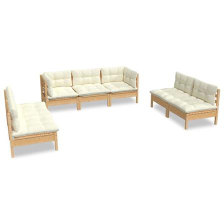 Vidaxl Loungegrupp Med Gräddvita Dynor 7 Delar Massiv Furu Creme