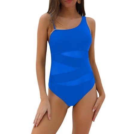 Kvinnors sexiga one-piece baddräkt, one-shoulder baddräkt, slim mesh baddräkt M (blå)