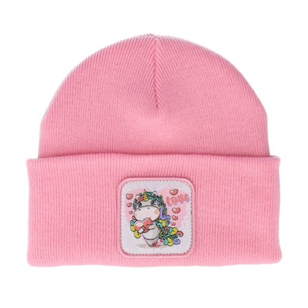 Unicorns - Rosa Cuff Mütze - Unicorn Love Patch Pink Beanie @ Hatstore