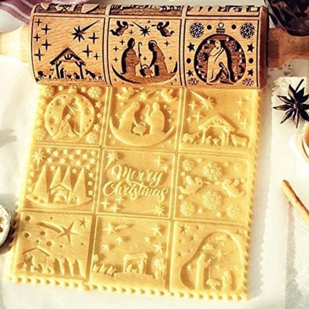 Ny kjevle med julemønster, preget kjevle med mønster, teksturert trekjevle, juledekorasjon, bakeutstyr