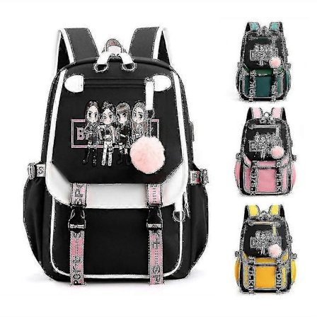 Blackpink Reppu Kannettavalle Tietokoneelle Koulureppu Kirjalaukku USB-Latauskuulokeportilla tyyli 2