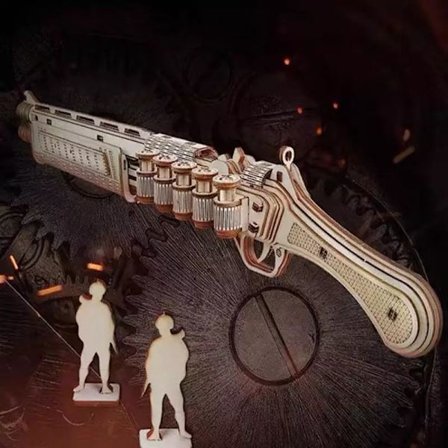 3D træ tredimensionelt puslespil kulturelt og kreativt puslespil legetøjspistol engros udstødning elastisk pistol lommebog børns puslespil