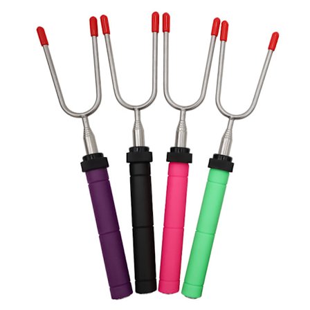 4 st rök grill hopfällbar roterande gaffel varmkorv grill utomhus öppen spis camping tillbehör hopfällbar stål gaffel kit