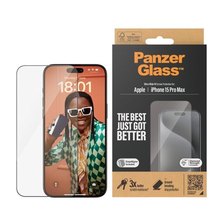 Panzer iPhone 15 Pro Max | Ultra-Wide Fit w. EasyAligner Screen Protector PanzerGlass - High quality tempered glass screen protector