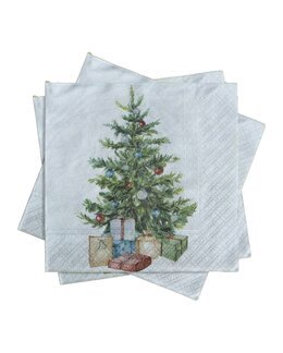 Servietter med Juletre med julegaver Hvit