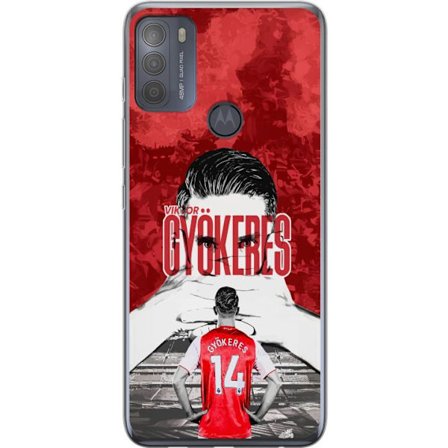 Yhteensopiva Puhelinkuori Motorola Moto G50 Viktor Gyökeres Red Passion Design, jalkapallosta inspiroitunut taide vahvalla energialla, voimalla ja ur