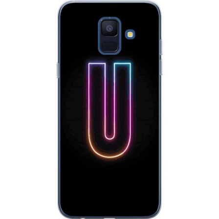Kompatibelt Mobildeksel til Samsung Samsung Galaxy A6 (2018) Minimalistisk neonbokstav U i fargerik lys effekt mot svart bakgrunn