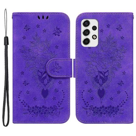 För Samsung Galaxy A53 5G Präglad Fjäril och Ros Läderfodral (Tongxing) Lila