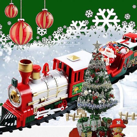 Elektrisk juletog - Lyd og lys - Juletogsdekoration med animeret vogn og julemandstræskinner