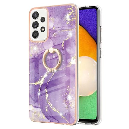 Marble Patterned Suojakuori With Ring Holder For Samsung Galaxy A52s 5G / A52 5g / A52 - Violetti Marble Haze