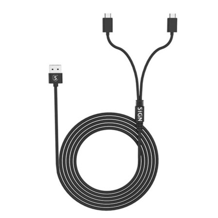 SiGN Duo Charge & Play Cable for PS5, 5V, 2.1A, 1.5m - Black