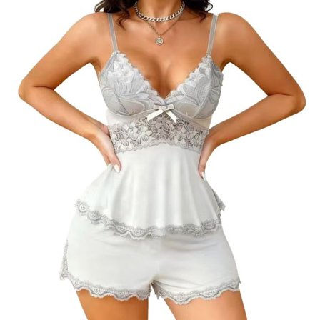 Sexy pyjamasett for kvinner, blonde V-hals Camisole undertøy nattøy Cami PJ-sett med elastisk midje og splittshorts