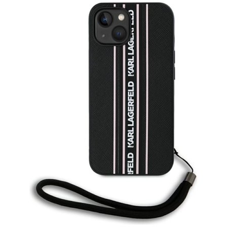 Karl Lagerfeld Saffiano Athleisure Stripes Cord iPhone 15 Fodral - Rosa