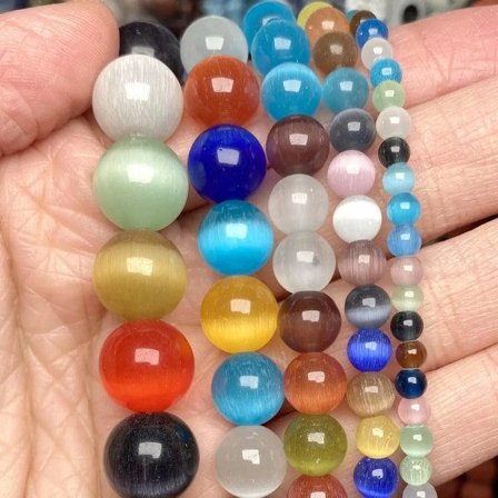 Naturstein Rosa Hvit Månestein Katteøye Perler for Smykkefremstilling Glatte Løse Spacer Perler Opal DIY Sjarm Armbånd Halskjede Blandede Farger