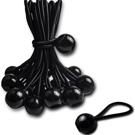 20 stk. strikk med kuler - Sett med 25 cm universelle strammere med knyting - Kraftig elastisk stropp perfekt for camping, bagasje og presenning