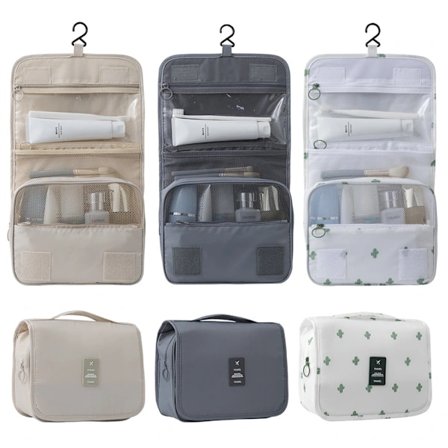 Hængende toilettaske til kvinder, rejse toilettasker med krog, beige
