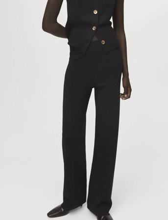 Mango Knitted Trousers With Elastic Waistband - Black - M