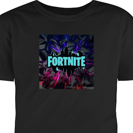 Børne T-shirt Fortnite logo - Sort baggrund med blå neon og farvede lys
