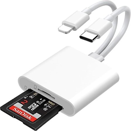 2-i-2 Lightning + USB C till SD-kortläsare iPhone Vit - SD-kortläsare