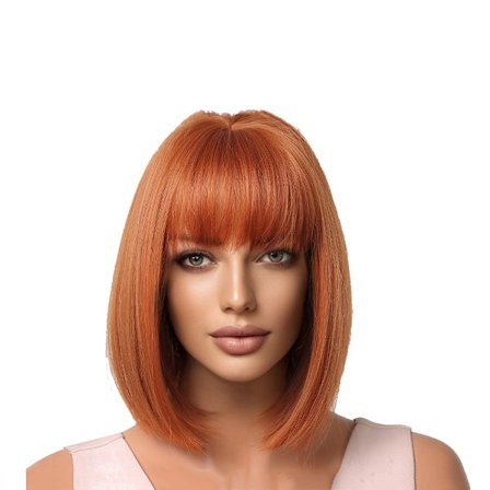 Ginger Wave Peruk Kvinnors Korta Vågprukar med Lugg Orange Peruk Syntetiskt Naturligt Hår