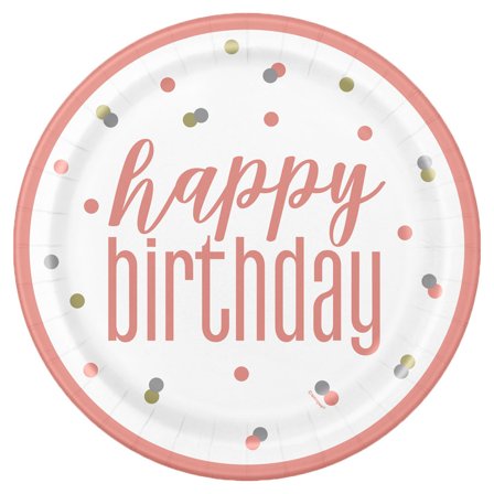 Happy Birthday Pahvilautaset Valkoinen & Vaaleanpunainen