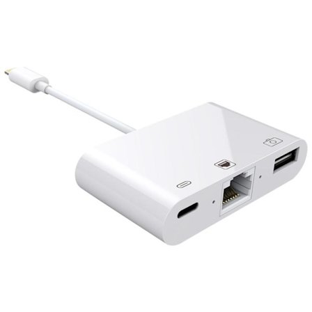 Adapter 3-i-1 Lightning till RJ45 Ethernet, USB, Lightning - Vit