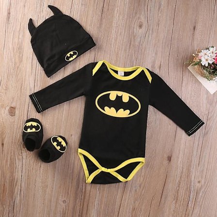 Nyfødt Baby Gutt Jente Batman Romper Jumpsuit Sko Hatt Antrekk Sett-WELLNGS