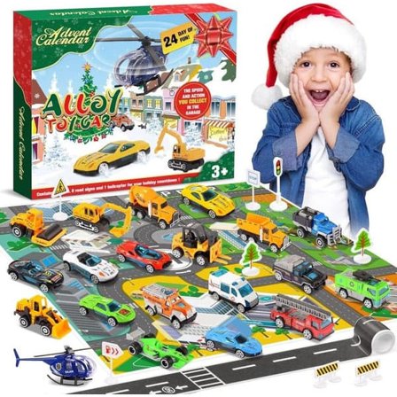 Adventskalender 2024 med 24 lekebiler - Julegave til gutter og jenter 2-7 år