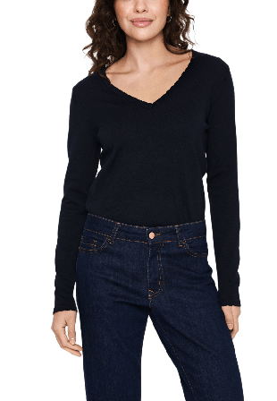 Saint Tropez MilaSZ LS V-Neck Pullover Tröjor Dam Svart L