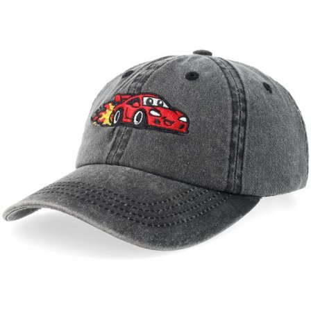Kiddo Cap - Svart unconstructed Keps - Kids Fast Red Car Black Pigment Wash Dad @ Hatstore