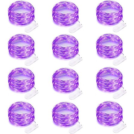 ING 12x Lila Ljusslinga - LED-lampor - Julbelysning - Julgransbelysning - Batteridriven - Minilampa - Koppartråd - Dekorativ Ljusslinga