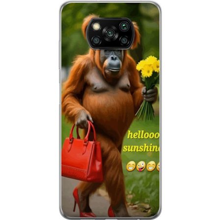 Xiaomi Poco X3 NFC Läpinäkyvä kuori Huumorintajuinen orangi ja punainen käsilaukku ja kukkia, hauska eläinkuva täydellinen huumorille ja värikk