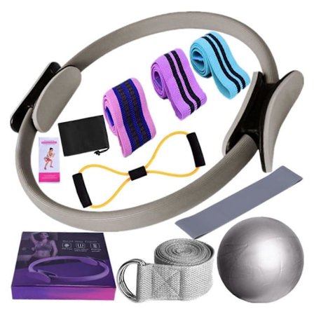 Yoga Fitness 11-delars Set Pilatesutrustning Tillbehör för Hemmaträning, Ring, Motståndsband, Booty Bands, Yogaboll & Stretchband