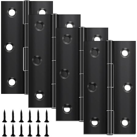 Pakke med 4 Foldbare Hængsler 68 mm 38 mm, Sort Rustfrit Stål Hængel, Pianohængsel, Lille Hængel, Dørhængsel Til Døre, Vinduer, Skabe Med 24 Skruer