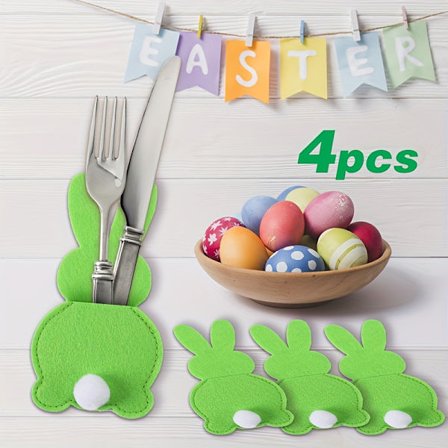 4 kpl Pääsiäishuopa Pupu Ruokailuvälinepussit, Yksivärinen Polyesteri Kuitukangas Suorakulmaiset Pöytätabletit, Käsinpestävä Hopeaesine [DB]