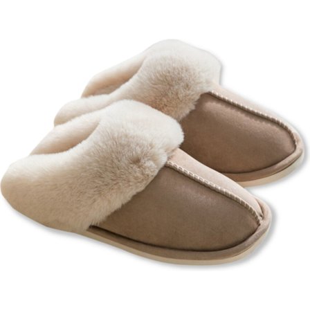 Tøfler Dame og Herre Fluffy Åpne Tøfler med Plysjfôr Sklisikker Såle - Khaki - Størrelse 40/41