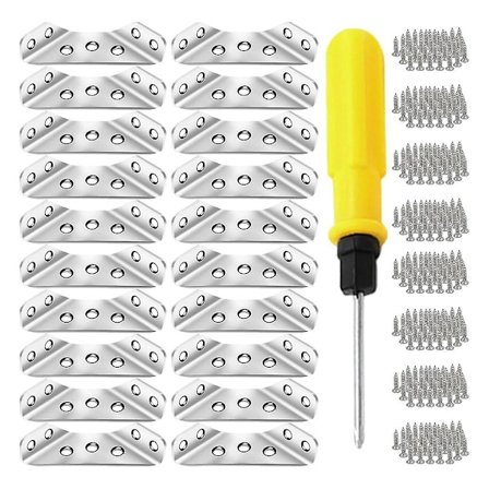 Universal Møbelhjørneforbindelse i Rustfritt Stål, Metallvinkelbeslag for Tre med Spiker og Skruer