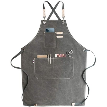 Canvas forklæde til mænd og kvinder - Denim forklæde til madlavning med lommer - Grillforklæde til mænd og kvinder - Lange forklæder til madlavning, 