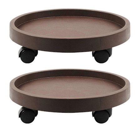 Fortykkede Runde Plantebakke med Hjul Slidstærk Mobil Blomsterplantebase til Store Potteplanter_FO